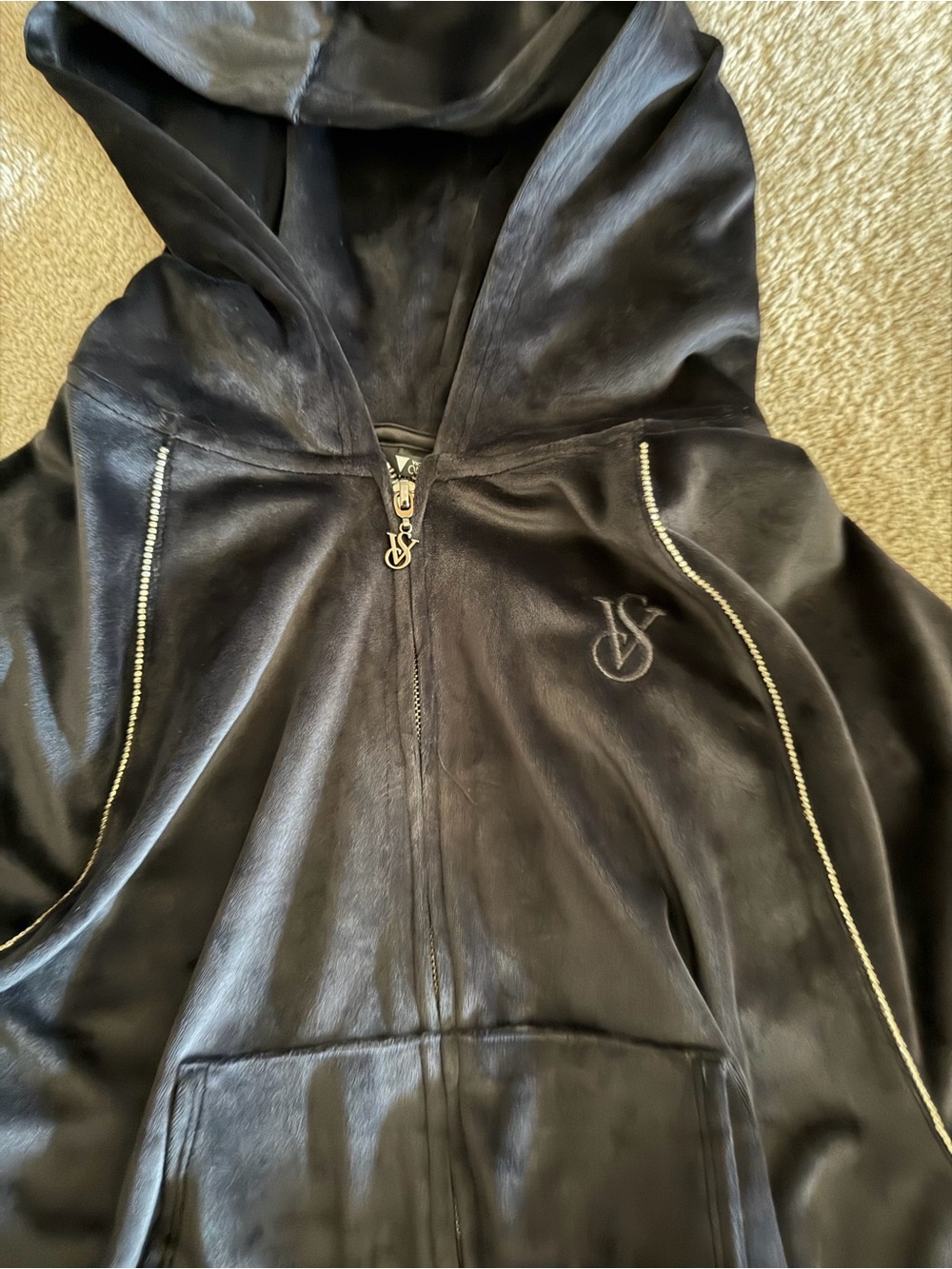 Victoria's Secret Black Leather Zip-Up Hoodie